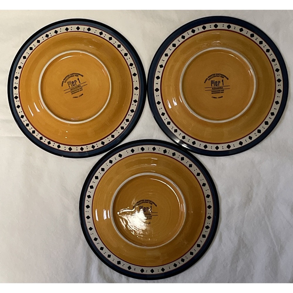 Vtg Pier 1 Alexandria Set of Three 9" Plates Hand Painted Earthenware Floral - Picture 6 of 7